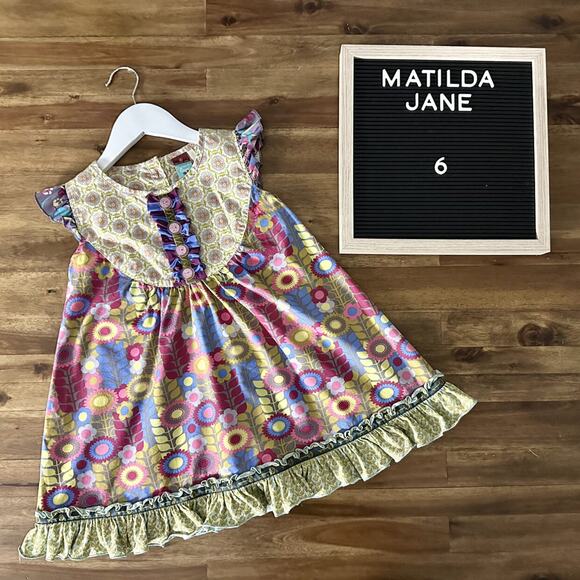 Matilda Jane Vintage Heart Soul Pride Gold Purple Chasing Daisies Floral Dress 6 - Picture 1 of 9